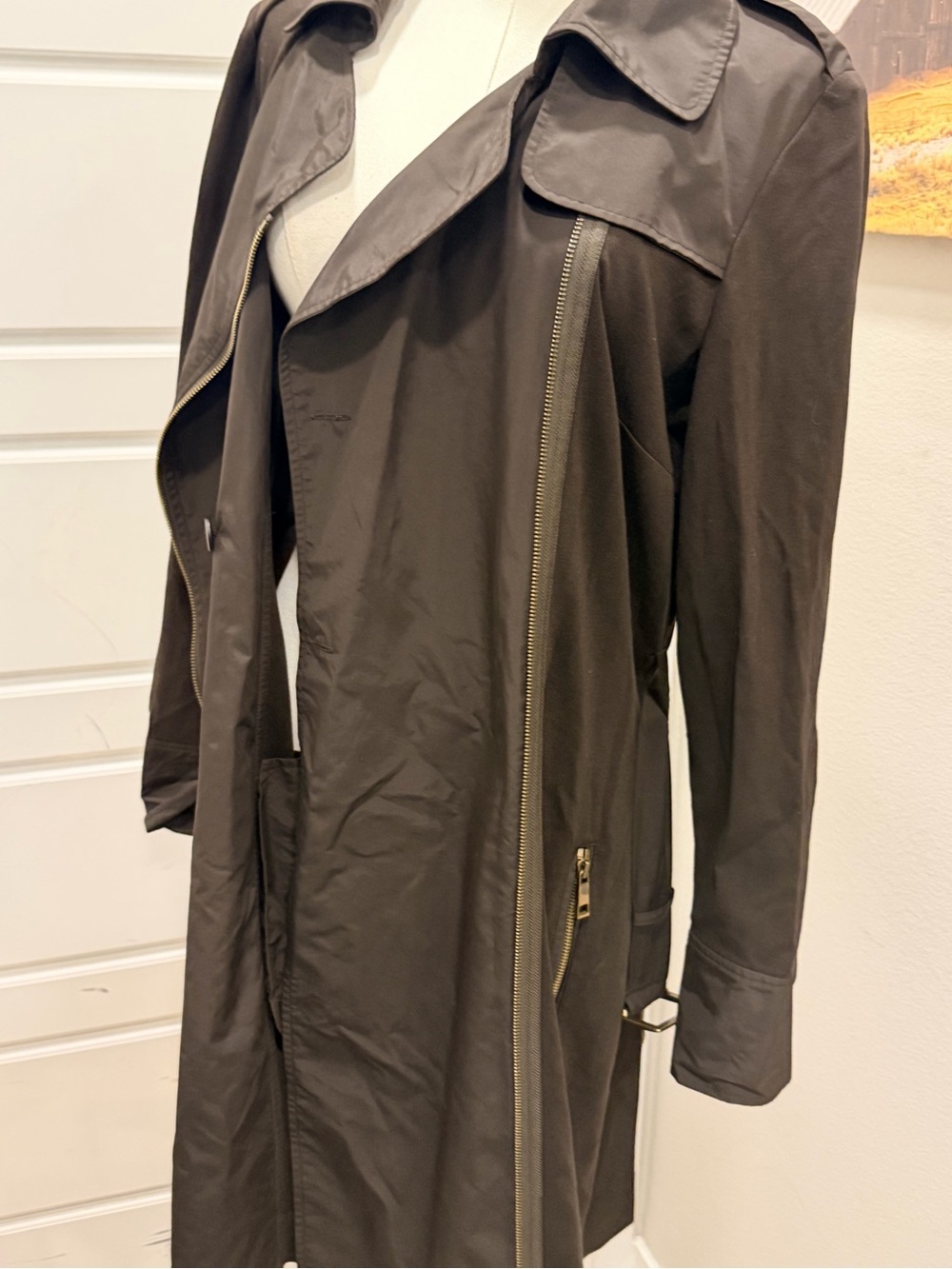 Per Se Dark Brown Classic Belted with Stretch Panels Versatile Collar Coat - Picture 15 of 15